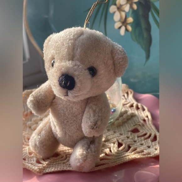 Vintage Plush Beige Jointed Teddy Bear Ornament - Picture 3 of 5